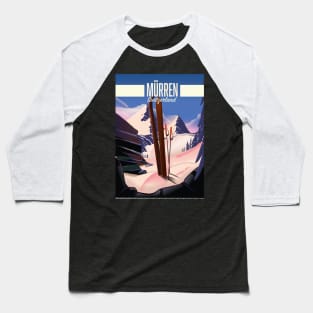 Murren Switzerland ski poster, Baseball T-Shirt